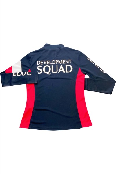 Customized multi-color color matching half chest zipper design flat machine neck contrast color printing logo women's horse racing training suit   W222 back view